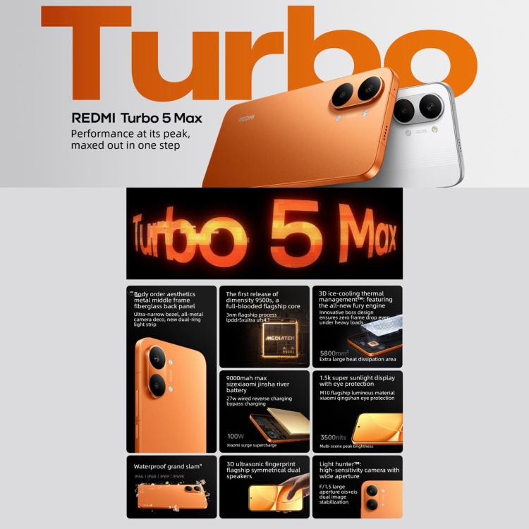 Xiaomi Redmi Turbo 5 Max, 12 GB + 256 GB, 6,83 Zoll, Xiaomi HyperOS 3, Dimensity 9500s Octa-Core-Prozessor, NFC, Netzwerk: 5G, 12GB+256GB