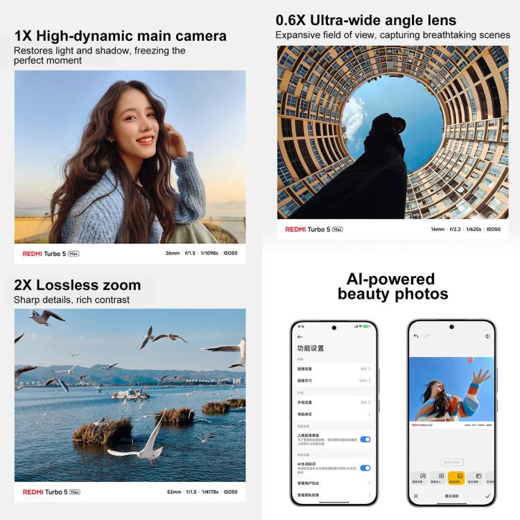 Xiaomi Redmi Turbo 5 Max, 12 GB + 256 GB, 6,83 Zoll, Xiaomi HyperOS 3, Dimensity 9500s Octa-Core-Prozessor, NFC, Netzwerk: 5G, 12GB+256GB