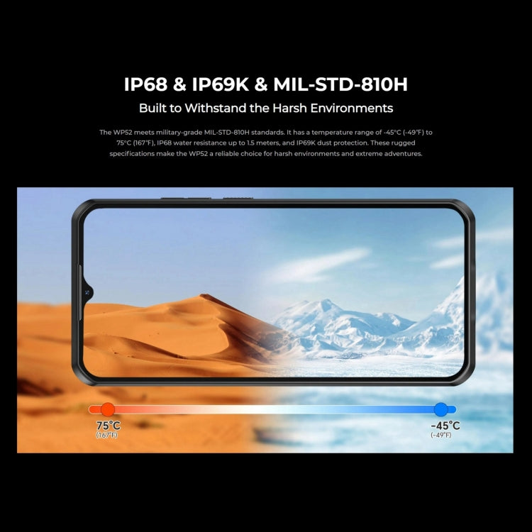 Oukitel WP52 5G Robustes Telefon, 4 GB + 256 GB, 6,6 Zoll Android 14.0 MediaTek Dimensity 6100+ Octa-Core 3,0 GHz, NFC, OTG, Netzwerk: 5G, WP52