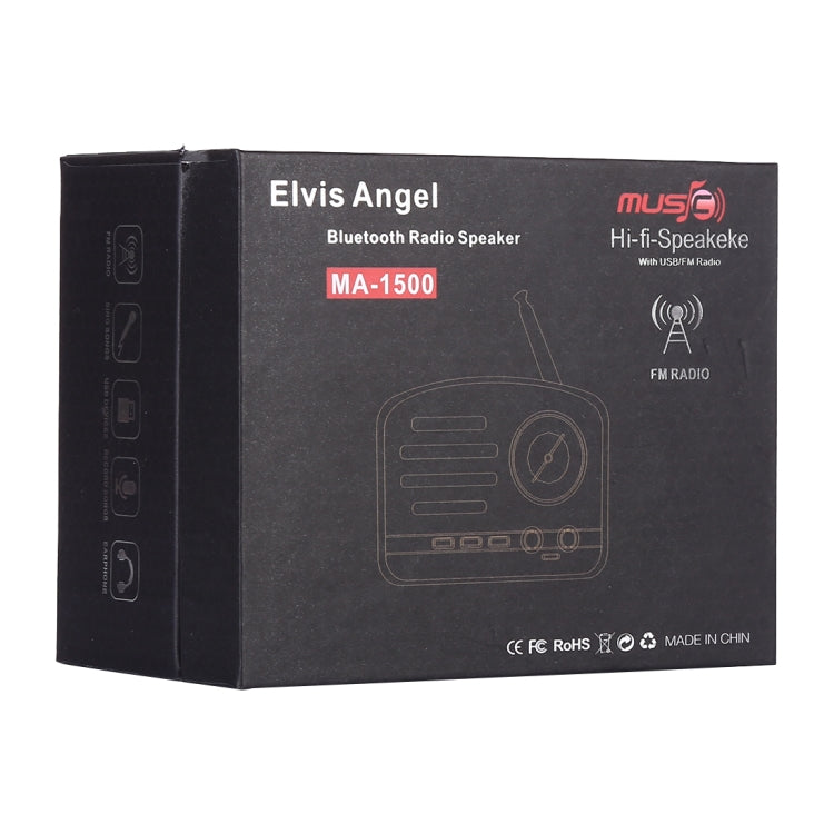 Elvis Angel MA-1500 Retro-Bluetooth-HiFi-Radio-Lautsprecher mit buntem LED-Licht, unterstützt USB & FM & 3,5 mm Aux