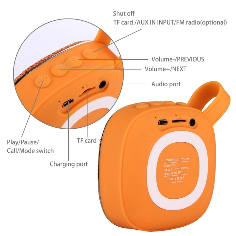 X25 Tragbarer Bluetooth-Stereolautsprecher im Stoffdesign mit integriertem Mikrofon, unterstützt Freisprechanrufe, TF-Karte und AUX-IN, Bluetooth-Entfernung: 10 m