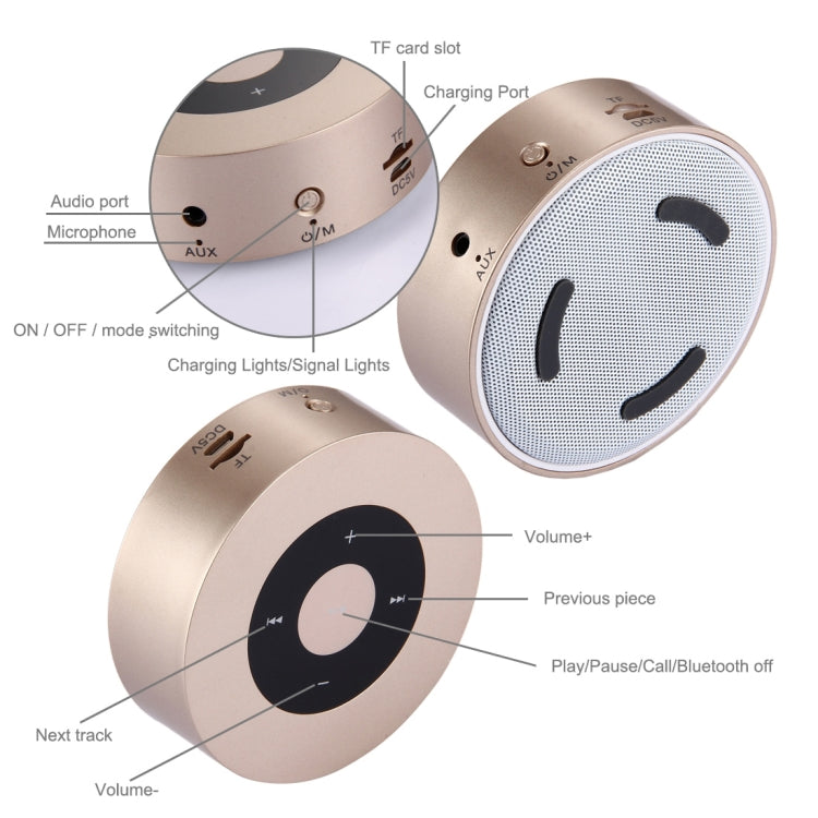 A8 Tragbarer Stereo-Bluetooth-Lautsprecher mit integriertem Mikrofon, unterstützt Freisprechanrufe / TF-Karte / AUX-IN, Pink, Gold, Grey, Red, Silver