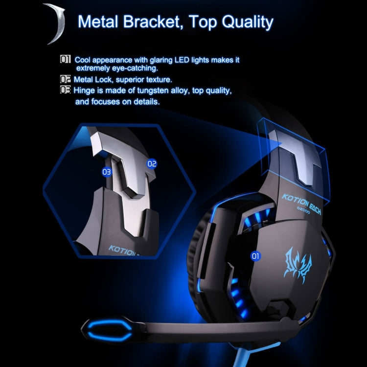 KOTION EACH G2000 Over-Ear-Game-Gaming-Kopfhörer-Headset mit Mikrofon, Stereo-Bass-LED-Licht für PC-Gamer, Kabellänge: ca. 2,2 m (weiß + rot), G2000
