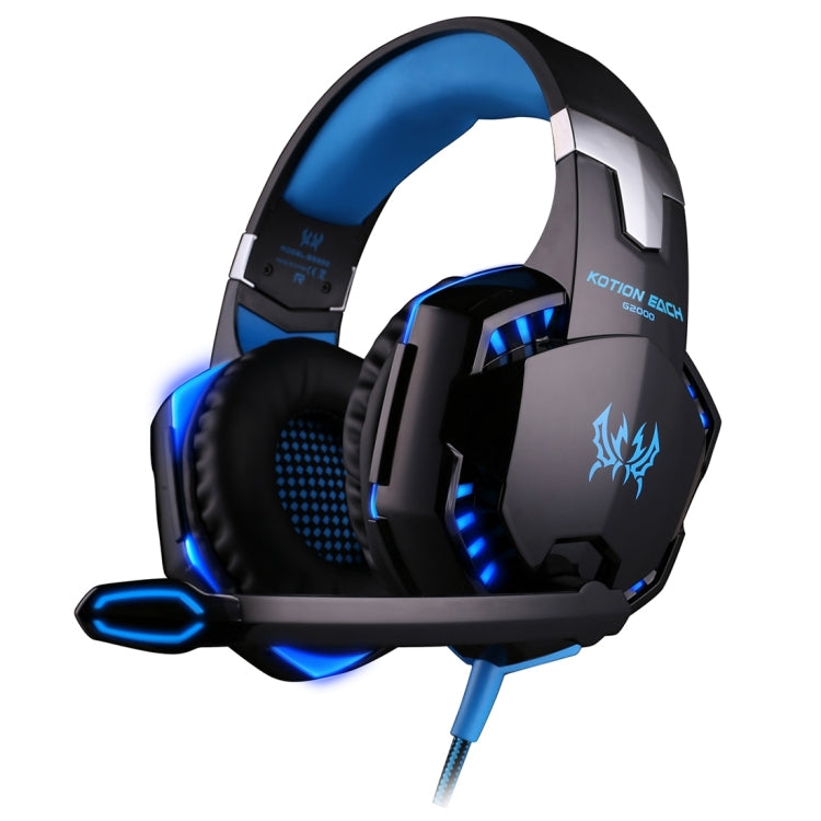 KOTION EACH G2000 Over-Ear-Game-Gaming-Kopfhörer-Headset mit Mikrofon, Stereo-Bass-LED-Licht für PC-Gamer, Kabellänge: ca. 2,2 m (weiß + rot), G2000