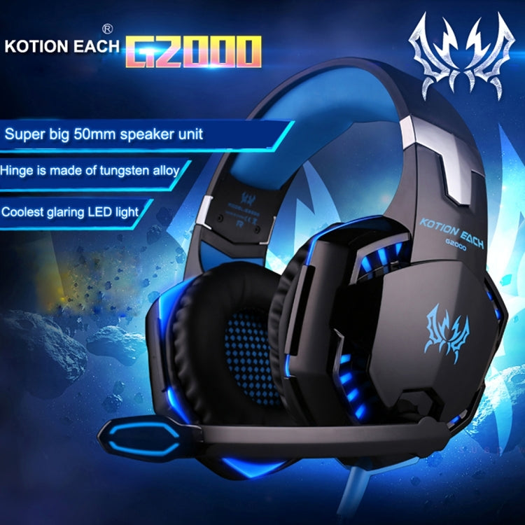 KOTION EACH G2000 Over-Ear-Game-Gaming-Kopfhörer-Headset mit Mikrofon, Stereo-Bass-LED-Licht für PC-Gamer, Kabellänge: ca. 2,2 m (weiß + rot), G2000