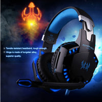 KOTION EACH G2000 Over-Ear-Game-Gaming-Kopfhörer-Headset mit Mikrofon, Stereo-Bass-LED-Licht für PC-Gamer, Kabellänge: ca. 2,2 m (weiß + rot), G2000
