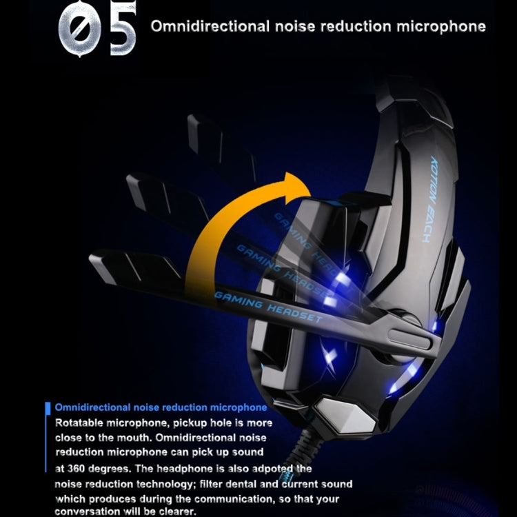 KOTION EACH G9000 3,5-mm-Game-Gaming-Kopfhörer-Headset mit Mikrofon-LED-Licht für Laptop/Tablet/Handys, Kabellänge: ca. 2,2 m, G9000