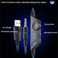 KOTION EACH G9000 3,5-mm-Game-Gaming-Kopfhörer-Headset mit Mikrofon-LED-Licht für Laptop/Tablet/Handys, Kabellänge: ca. 2,2 m, G9000