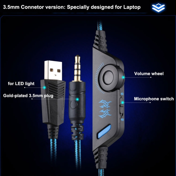 KOTION EACH G9000 3,5-mm-Game-Gaming-Kopfhörer-Headset mit Mikrofon-LED-Licht für Laptop/Tablet/Handys, Kabellänge: ca. 2,2 m, G9000