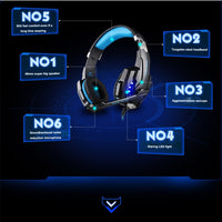 KOTION EACH G9000 3,5-mm-Game-Gaming-Kopfhörer-Headset mit Mikrofon-LED-Licht für Laptop/Tablet/Handys, Kabellänge: ca. 2,2 m, G9000