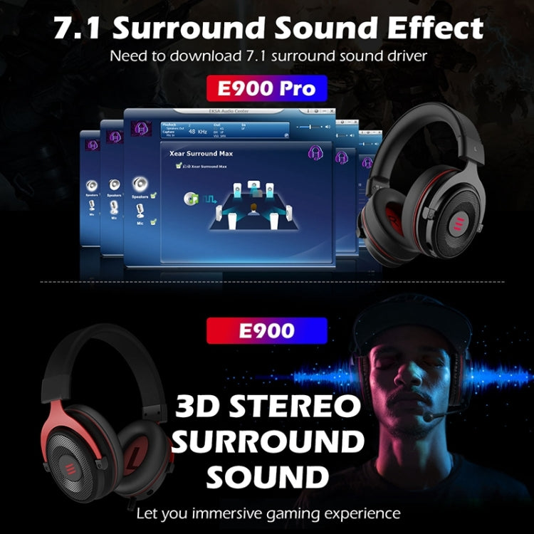 EKSA E900 Pro 7.1 Gaming Kabelgesteuertes, kopfmontiertes, leuchtendes USB-Gaming-Headset mit Mikrofon, E900 Pro