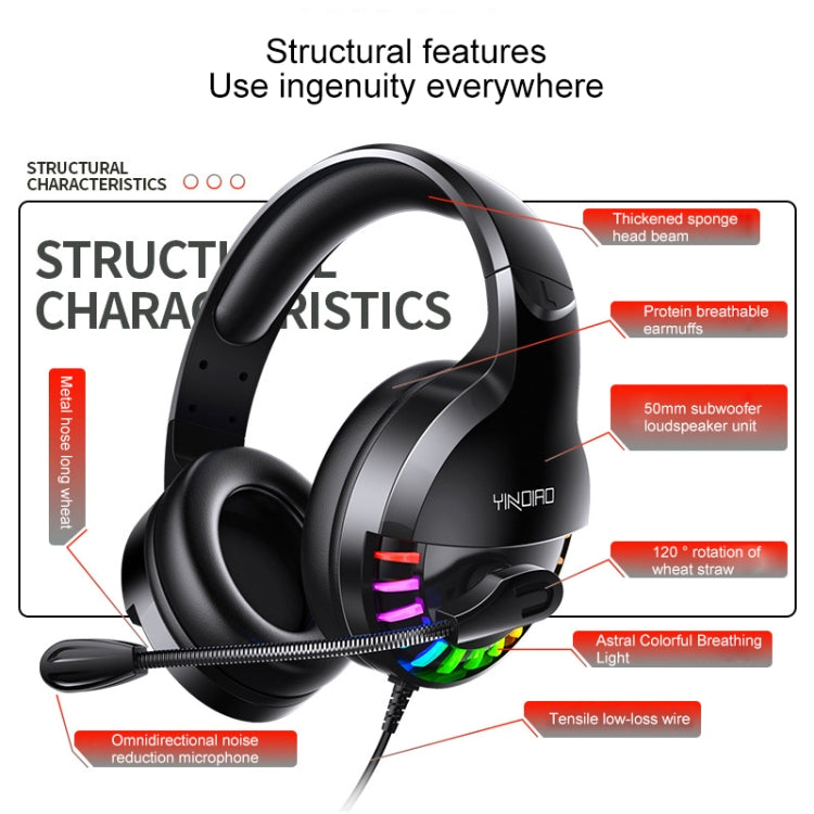 YINDIAO Q2 Head-Mounted Wired Gaming Headset mit Mikrofon, Version: Single USB Sound Card, Q2 Single USB Sound Card(Black), Q2 Single USB Sound Card(White)