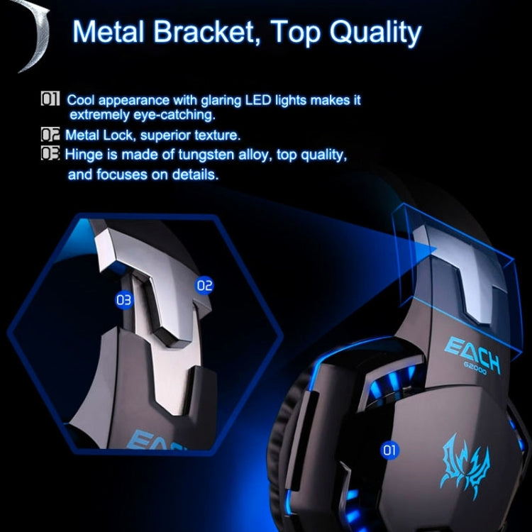 JEDES G2000 Over-Ear-Stereo-Bass-Gaming-Headset mit Mikrofon und LED-Licht für Computer, Kabellänge: 2,2 m
