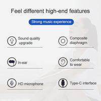 USB-C/Typ-C-Schnittstelle, kabelgebundener Mega-Bass-In-Ear-Kopfhörer mit Mikrofon