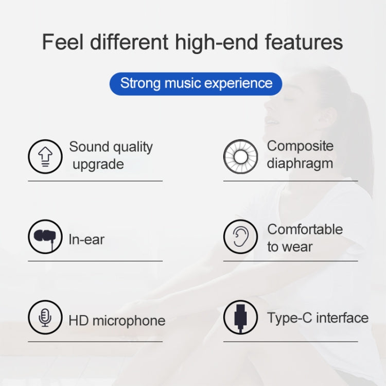 USB-C/Typ-C-Schnittstelle, kabelgebundener Mega-Bass-In-Ear-Kopfhörer mit Mikrofon