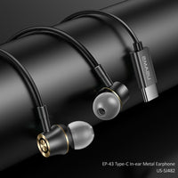 USAMS US-SJ482 EP-43 In-Ear-Ohrhörer mit USB-C/Typ-C-Schnittstelle, Metall, digitale HiFi-Rauschunterdrückung, Mikrofon und digitaler Chip, Länge: 1,2 m