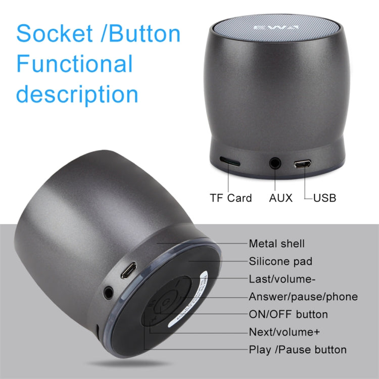 EWA A150 Tragbarer Mini-Bluetooth-Lautsprecher, kabellos, Hifi-Stereo, starker Bass, Musik-Boom-Box, Metall-Subwoofer, unterstützt Micro-SD-Karte und 3,5 mm AUX