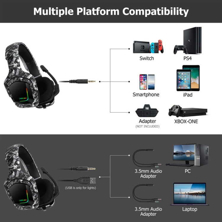 ONIKUMA K20 PS4 Surround Sound Bass PC Gamer Kopfhörer mit Mikrofon, RGB-Licht