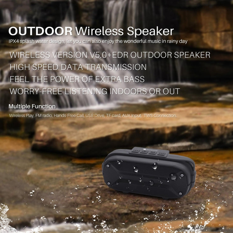 NewRixing NR3023 Tragbarer kabelloser Stereo-Bluetooth-Lautsprecher, integriertes Mikrofon, unterstützt TF-Karte/FM