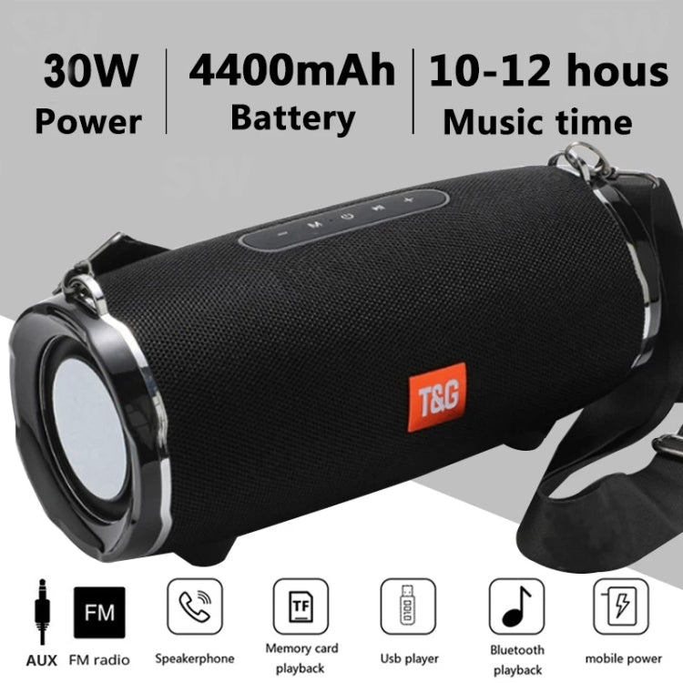 T&G TG187 Tragbarer, wasserdichter, kabelloser Bass-Surround-Bluetooth-Lautsprecher mit Schultergurt, unterstützt FM/TF-Karte