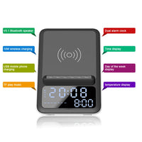 AEC BT512 Multifunktionaler Bluetooth-Lautsprecher, 10 W, kabelloses Ladegerät, LED-Desktop, elektronischer Wecker