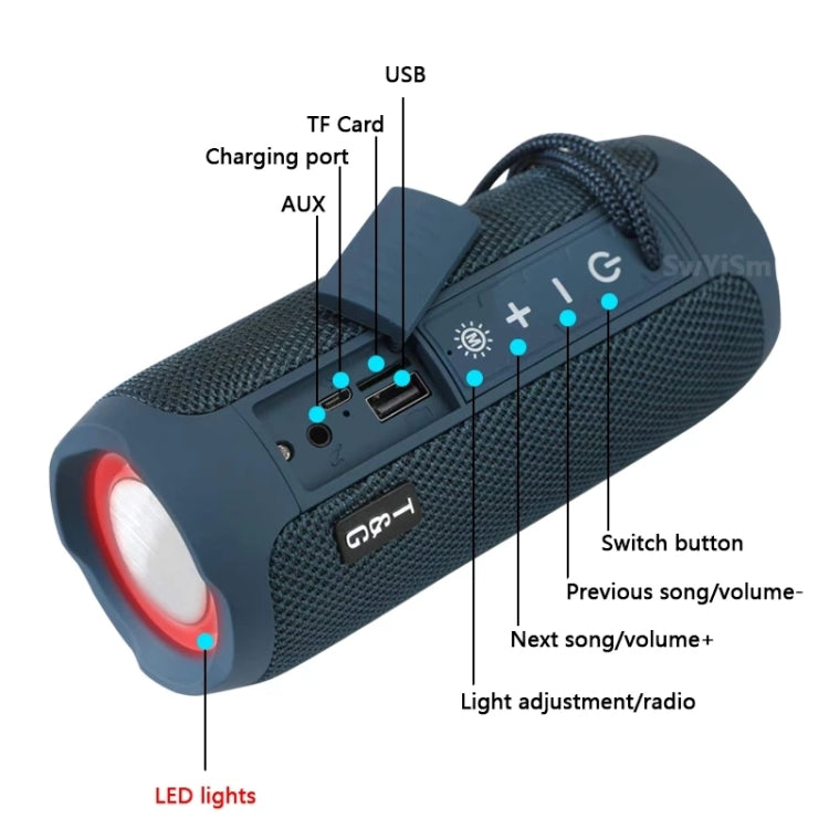 T&G TG227 Tragbarer, wasserdichter Bluetooth-Musiklautsprecher für den Außenbereich mit LED-Unterstützung FM / TF / USB