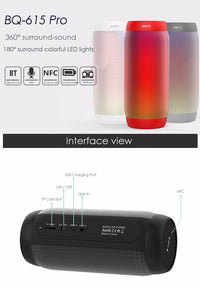 BQ615 PRO Bunter LED-Wireless-HiFi-Stereolautsprecher, kombiniert Bluetooth + TF-Kartenspieler + UKW-Radio + AUX + NFC, BQ615 PRO
