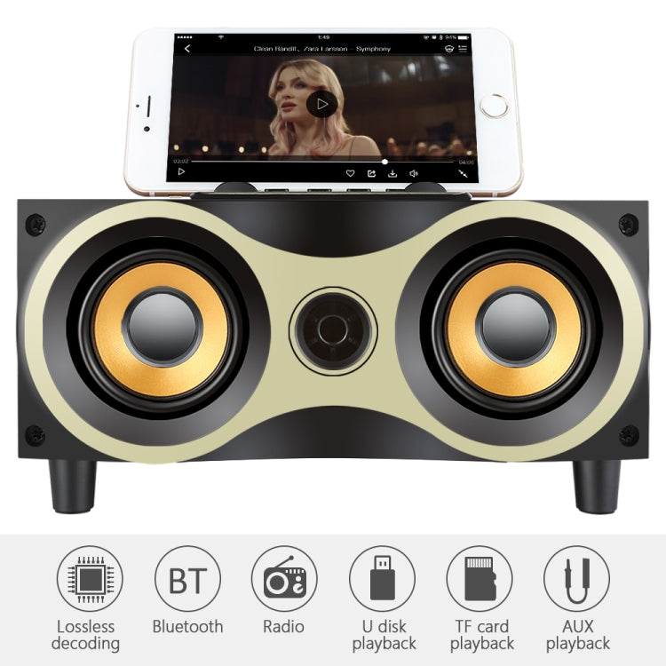 Tragbarer kabelloser Holzlautsprecher, Subwoofer, Stero-Radio, FM, Desktop-Bluetooth-Lautsprecher, Brown Wooden