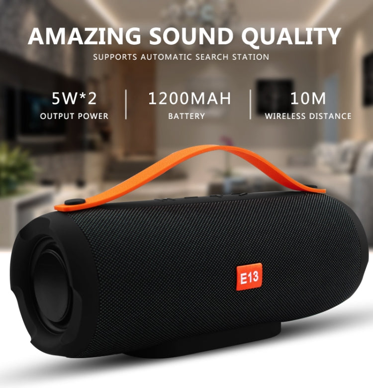 E13 Tragbarer Mini-Bluetooth-Lautsprecher, Stereo-Freisprecheinrichtung, Radio, Musik-Subwoofer, Säulenlautsprecher mit TF FM, RED, BLUE, BLACK
