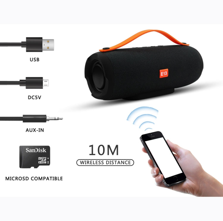 E13 Tragbarer Mini-Bluetooth-Lautsprecher, Stereo-Freisprecheinrichtung, Radio, Musik-Subwoofer, Säulenlautsprecher mit TF FM, RED, BLUE, BLACK