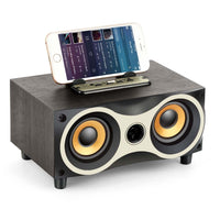 X6 tragbarer kabelloser Holzlautsprecher Subwoofer Stero Bluetooth-Lautsprecher Radio FM Desktop, Black Wooden