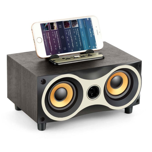 X6 tragbarer kabelloser Holzlautsprecher Subwoofer Stero Bluetooth-Lautsprecher Radio FM Desktop, Black Wooden