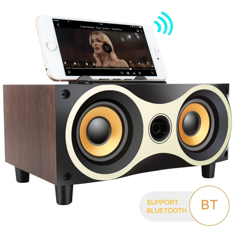 X6 tragbarer kabelloser Holzlautsprecher Subwoofer Stero Bluetooth-Lautsprecher Radio FM Desktop, Black Wooden