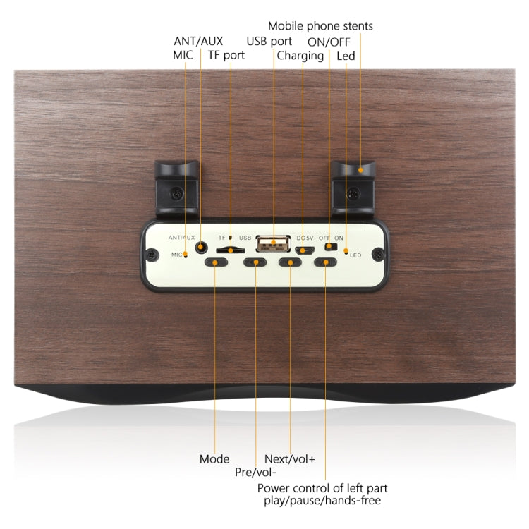 X6 tragbarer kabelloser Holzlautsprecher Subwoofer Stero Bluetooth-Lautsprecher Radio FM Desktop, Black Wooden