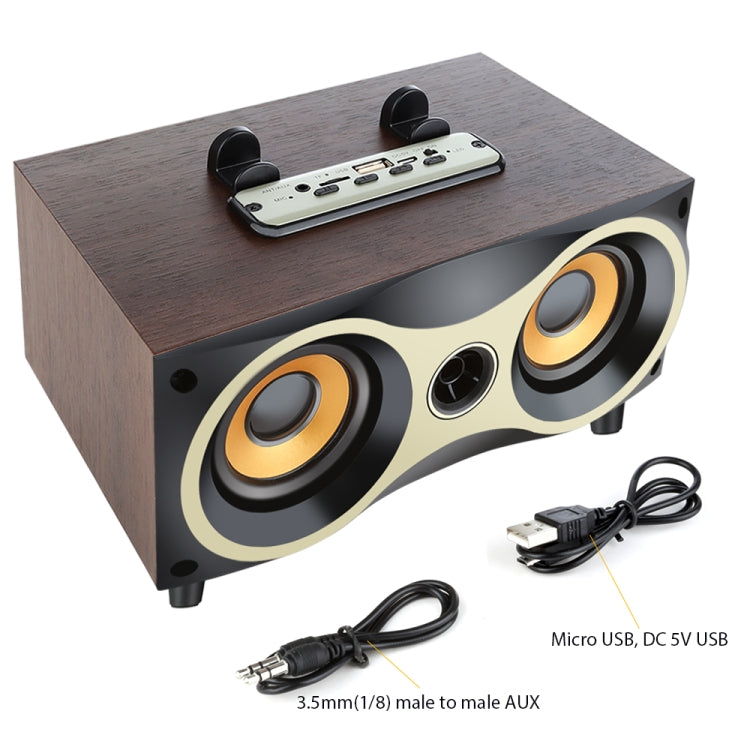 X6 tragbarer kabelloser Holzlautsprecher Subwoofer Stero Bluetooth-Lautsprecher Radio FM Desktop, Black Wooden