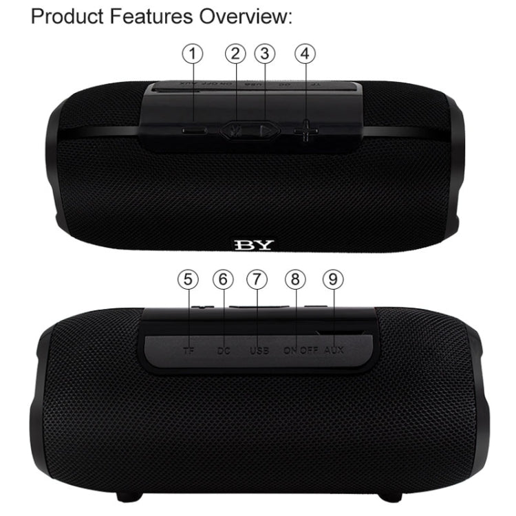 BY Tragbarer Bluetooth-Lautsprecher, wasserdichter kabelloser Lautsprecher, 3D-Stereo-Musik-Surround-Sound-System, Außenlautsprecher, unterstützt TF AUX