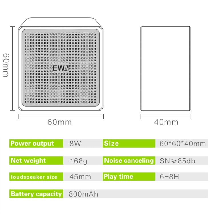 EWA A105 High Hidelity Bluetooth-Lautsprecher, kleiner Hochleistungsbass, TWS Bluetooth-Technologie unterstützt TF