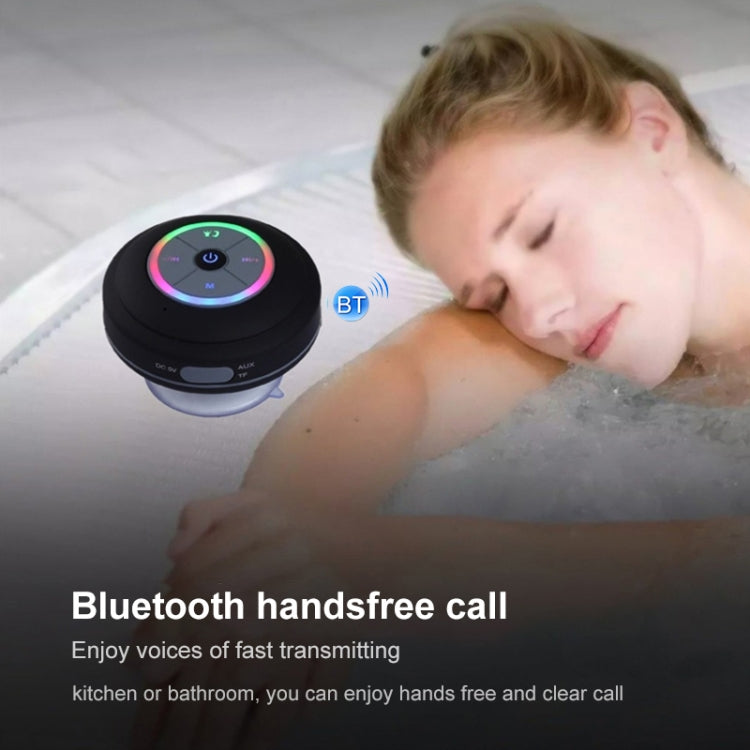 BTS-08 Drahtloser Bluetooth-Lautsprecher, wasserdicht, LED-FM-Radio, Subwoofer, Bluetooth-Säule, TF-Karte, Saugnapf, Mini-Duschlautsprecher