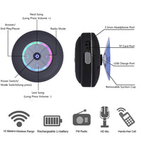 BTS-08 Drahtloser Bluetooth-Lautsprecher, wasserdicht, LED-FM-Radio, Subwoofer, Bluetooth-Säule, TF-Karte, Saugnapf, Mini-Duschlautsprecher