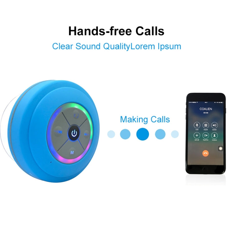 BTS-08 Drahtloser Bluetooth-Lautsprecher, wasserdicht, LED-FM-Radio, Subwoofer, Bluetooth-Säule, TF-Karte, Saugnapf, Mini-Duschlautsprecher