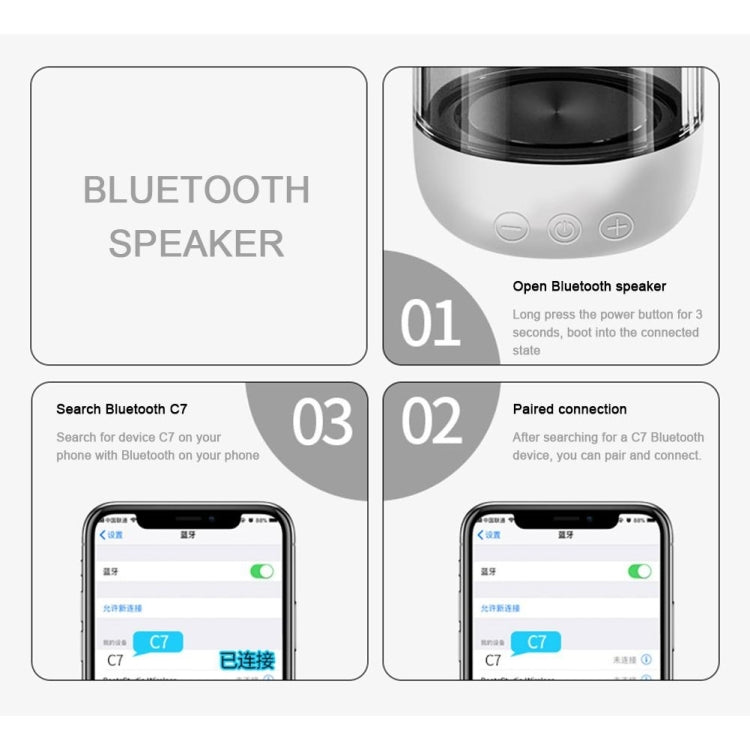 C7 Bluetooth 5.0 Lautsprecher Transparenter LED leuchtender Subwoofer TWS 6D Surround HIFI Stereo Cool Audio, C7