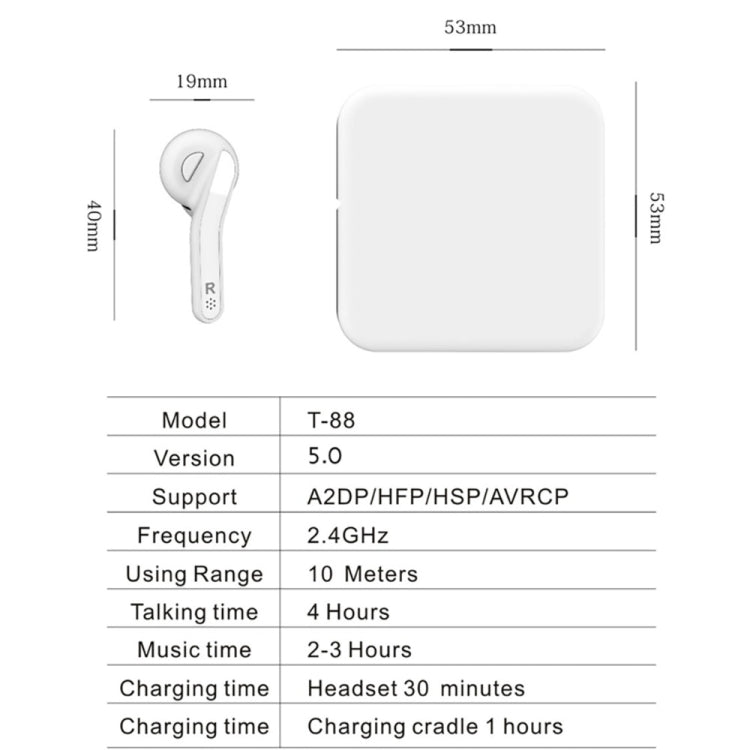 T88 Mini Touch Control Hifi Wireless Bluetooth Kopfhörer TWS Wireless Ohrhörer mit Ladebox