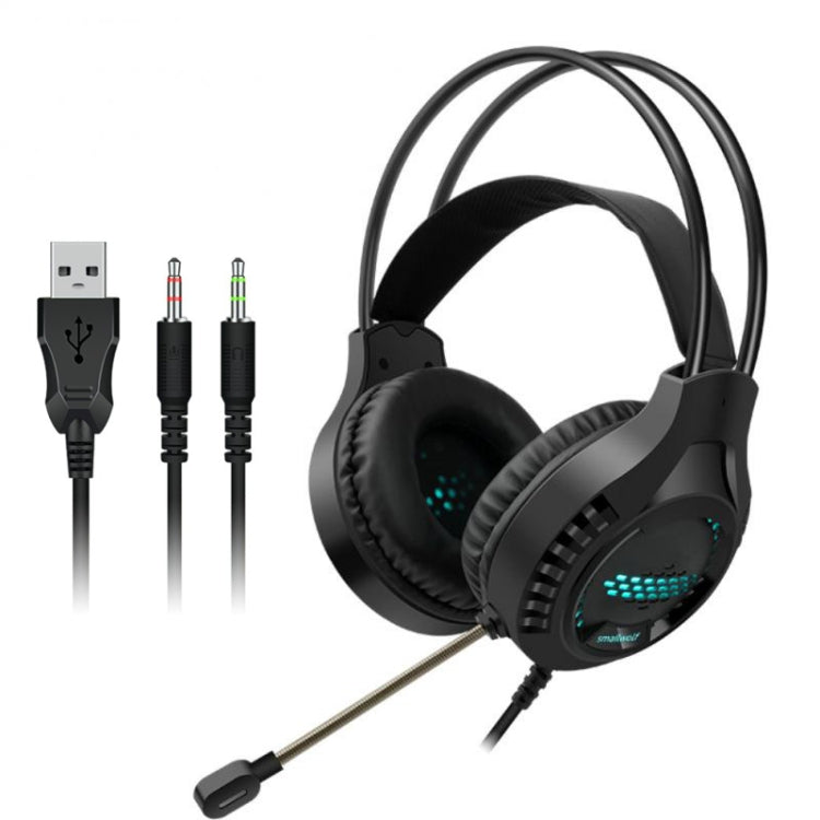Smailwolf AK3 Headset Spielkopfhörer Kabelgebundenes leuchtendes Desktop-Computer-Headset, Stil:, 3.5mm Double Plug Black, USB Single-plug Black