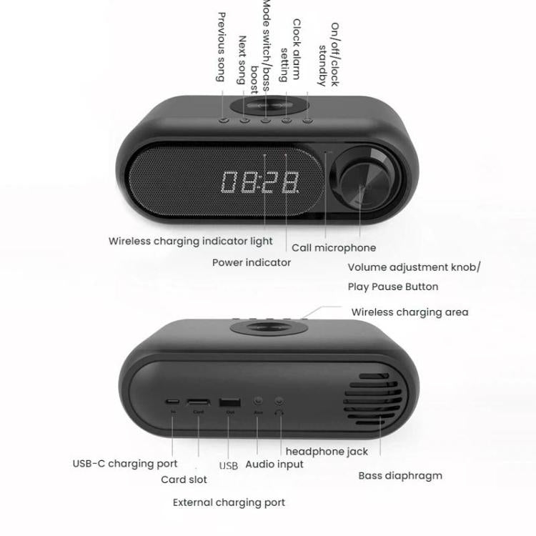 Kabelloser Bluetooth-Lautsprecher mit Ladefunktion und LED-Tischuhr