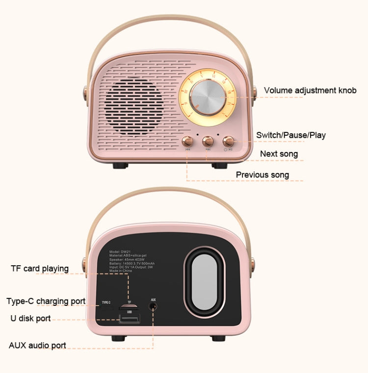 DW21 Vintage Radio BT-Lautsprecher unterstützt TF-Karte/U-Disk zum Abspielen, White, Dark Green, Light Green, Pink, Wood Grain