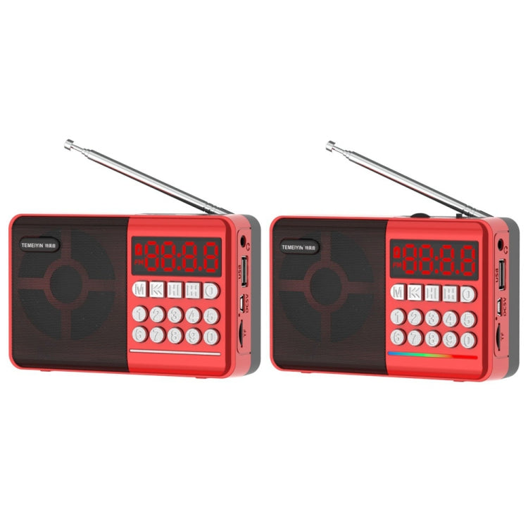 TEMEIYIN LED Digital Display Karte Bluetooth Radio Lautsprecher Morgenübung Tragbarer Player, Red, Red with Light