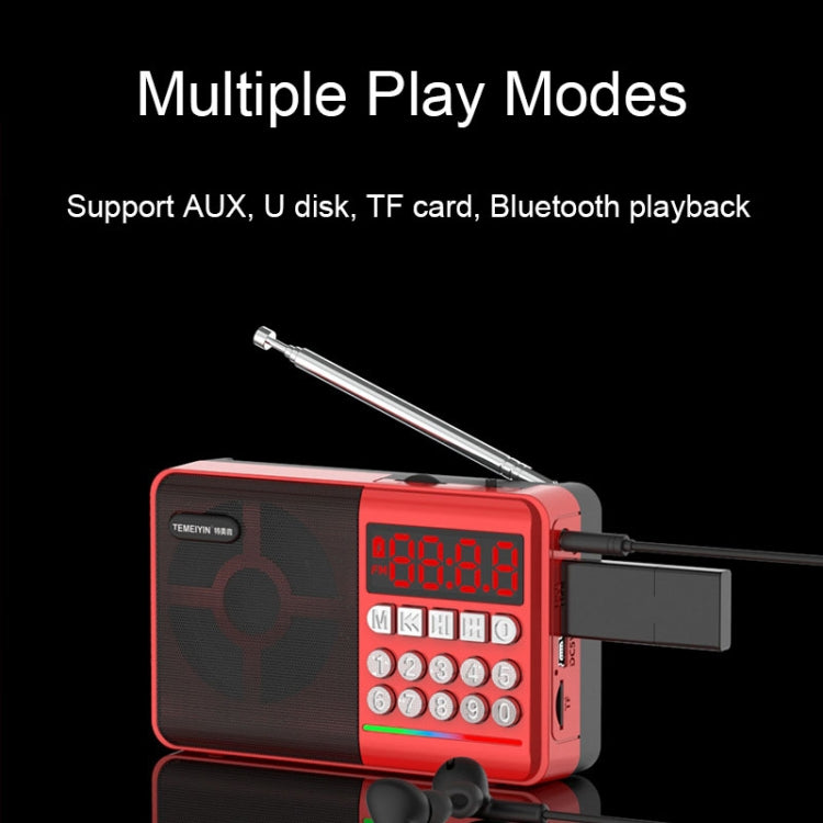 TEMEIYIN LED Digital Display Karte Bluetooth Radio Lautsprecher Morgenübung Tragbarer Player, Red, Red with Light