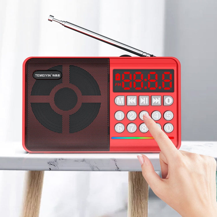 TEMEIYIN LED Digital Display Karte Bluetooth Radio Lautsprecher Morgenübung Tragbarer Player, Red, Red with Light