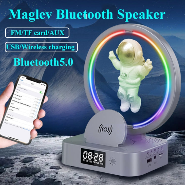 Y-558 Magnetschwebe-Astronaut TWS Bluetooth-Lautsprecher mit RGB-Licht, Stil:, Golden Basic, Silver Basic, Golden Clock Model, Silver Clock Model, Golden Wireless Charging, Silver Wireless Charging
