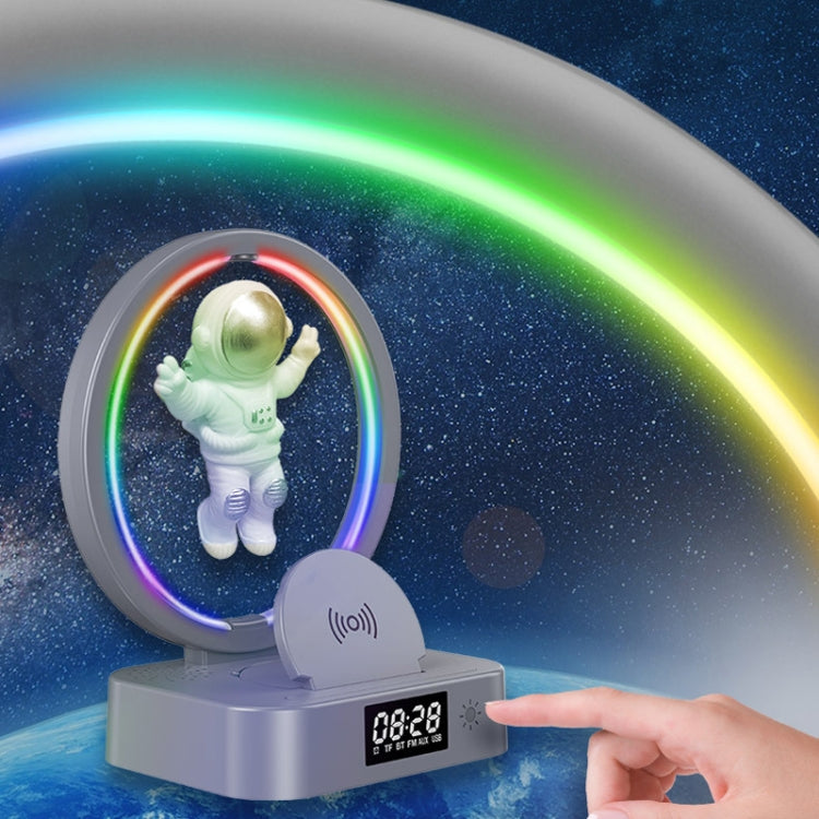 Y-558 Magnetschwebe-Astronaut TWS Bluetooth-Lautsprecher mit RGB-Licht, Stil:, Golden Basic, Silver Basic, Golden Clock Model, Silver Clock Model, Golden Wireless Charging, Silver Wireless Charging